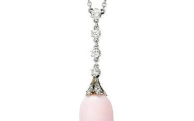 Conch pearl and diamond pendant necklace, early 20th century