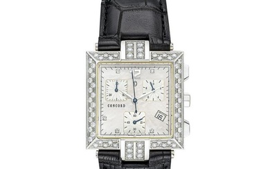Concord La Scala Ladies Quartz Chronograph Watch Stainless Steel Diamond Bezel With Box