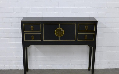 Contemporary black lacquered console table, chinoiserie styl...