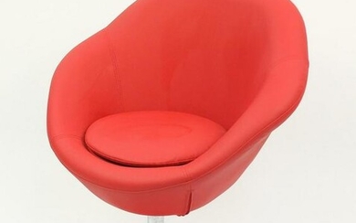 Contemporary swivel lounge chair with red faux leather