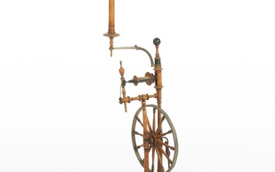 Continental Turned Wood and Metal Upright Parlor Spinning Wheel, 19th Century