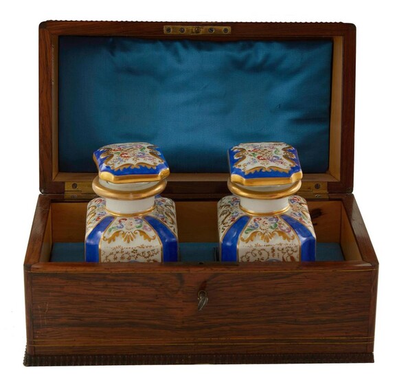 Continental brass and ivory-inlaid rosewood perfume box