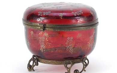 Continental ruby glass bomboniere with metal mounts