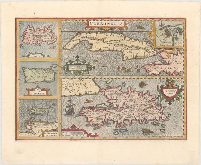 "Cuba Insula [on sheet with] Hispaniola Insula [and] Insula Iamaica [and] Ins. S. Ioannis [and] I.S. Margareta cum Confiniis", Mercator/Hondius