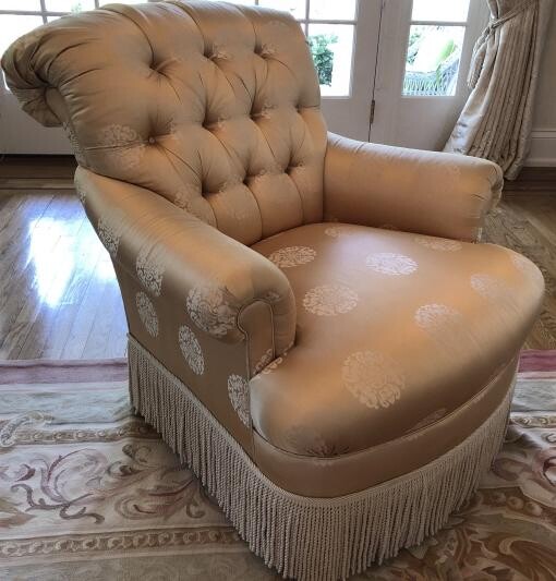 Custom Upholstered Empire Tufted Gold Silk Chair