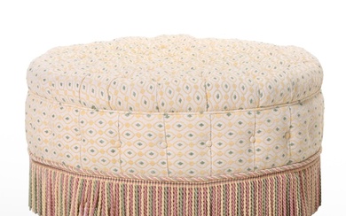 Custom-Upholstered and Button-Tufted Ottoman, Late 20th Century