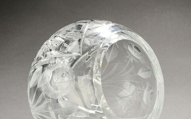 Cut and acid etched crystal asymmetrical slant bowl