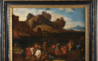DEL MAZO J.B. (1620-1687). (Attribué à). « Le débarquement des bateaux ». Huile sur toile...