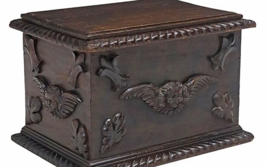 DIMINUTIVE FRENCH CARVED COFFER/ STORAGE TRUNK