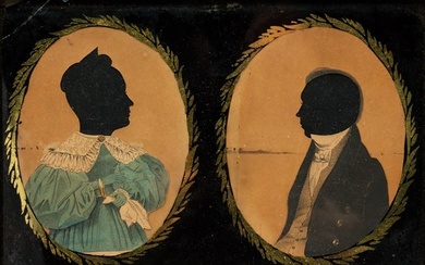 DOUBLE HOLLOW-CUT SILHOUETTE PORTRAITS OF A HUSBAND AND WIFE.
