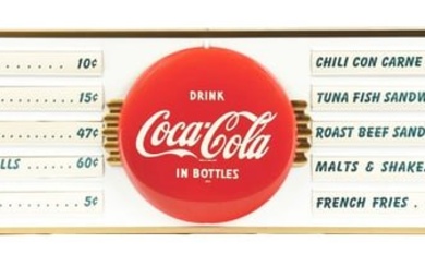 DRINK COCA-COLA IN BOTTLES LUNCH MENU TIN SIGN.