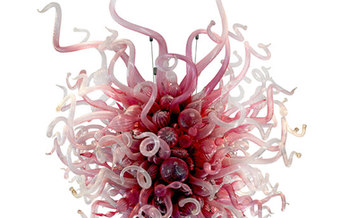 Dale Chihuly (American b. 1941), Untitled (Pink and white glass chandelier)