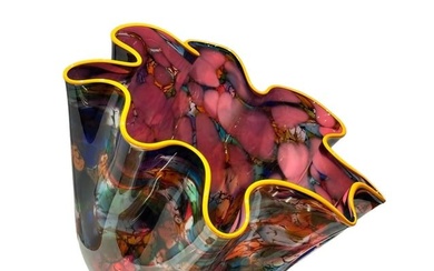 Dale Chihuly Unique Burgundy Macchia with Yellow Lip Wrap Signed 1999 Hand Blown Glass