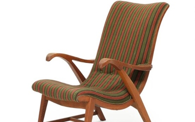 SOLD. Danish cabinetmaker: An oak easy chair, upholstered with green- and red striped wool. 1940s. – Bruun Rasmussen Auctioneers of Fine Art