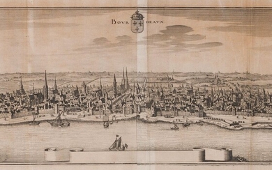 D'après Caspar MÉRIAN (1627-1686) Vue panoramique de Bordeaux, 1661 Eau forte et Burin. XVIIème siècle....