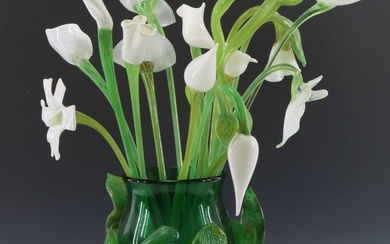 David Van Noppen Art Glass Vase with Flowers