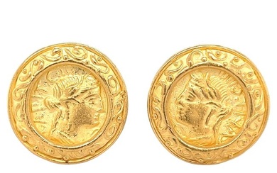 Denise Roberge 22k Gold Roman Coin Motif Clip On Earrings
