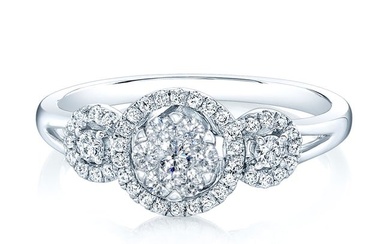Diamond 3-stone Halo Ring In 14k White Gold