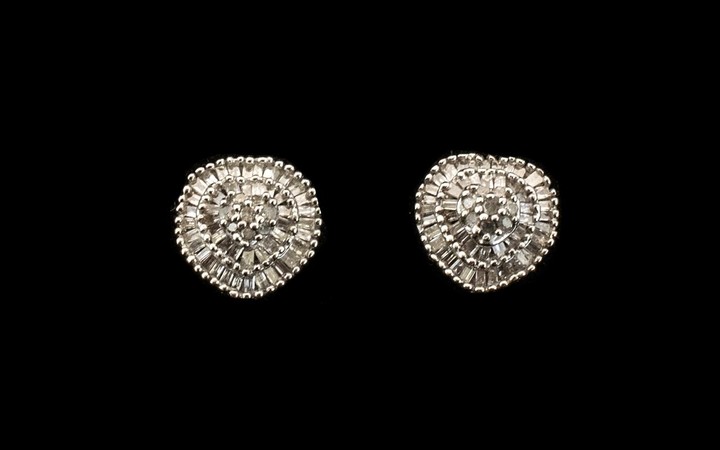 Diamond Cluster Earrings, .5ct; each having a raised centre ...