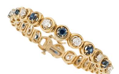 Diamond, Sapphire, Gold Bracelet The bracelet features full-cut diamonds...