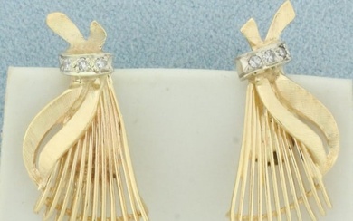 Diamond Tassel Fan Design Earrings in 14k Yellow Gold