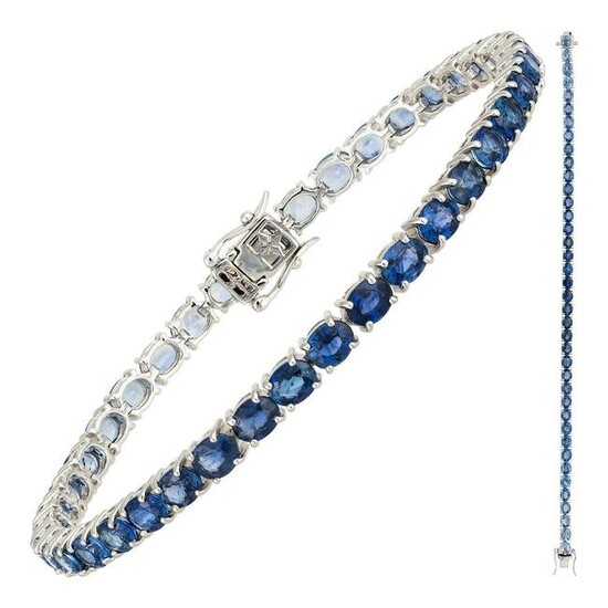 Diamond Tennis Bracelet 18k White Gold Blue Sapphire