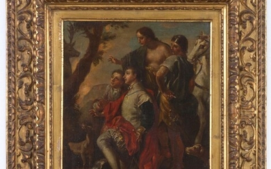 Dipinto olio su tela raff. 'VISIONE DI SANT'UBERTO'. XVIII...