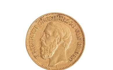 Dt. Kaiserreich /GOLD - Baden, Friedrich 10 Mark 1876-G