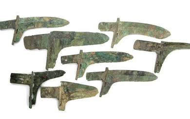 EIGHT CHINESE BRONZE DAGGER-AXE BLADES, GE China, late