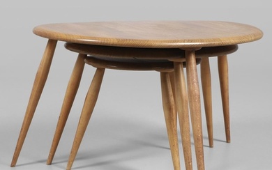 ERCOL - VINTAGE NEST OF 'PEBBLE' TABLES. A set of three vint...