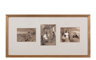 ERSKINE NICOL (1825-1904) Three studies of rural scenes Mono...