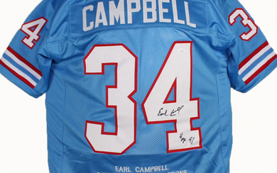 Earl Campbell Signed Career Highlight Stat Jersey Inscribed "HOF 91" (JSA)