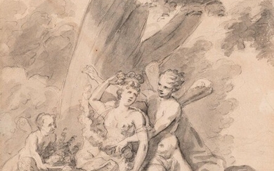 Ecole française du XVIIIe siècle Zéphyr et Flore Fusain et encre 27 x 22 cm....
