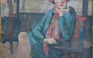 Ecole française, époque 1930 : Portrait d'élégante Huile sur toile, 73 x 54cm