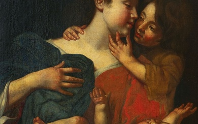 École italienne du XVIIe siècle Femme et enfants Huile sur toile 83 x 74 cm...