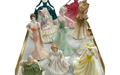 Eight Royal Doulton and two Coalport ladies.