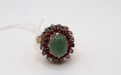 Emerald Ruby and Diamong Ring - 9K Rose Gold