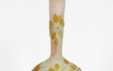 Émile GALLÉ (1846-1904). Vase soliflore à panse globulaire et col tubulaire terminé par un renflement,...
