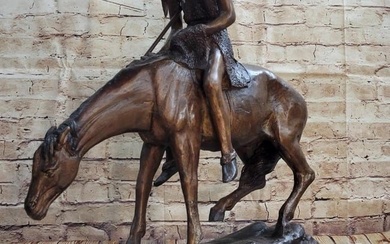 End of the Trail James Fraser Western Bronze Sculpture Native American 21" x 22"