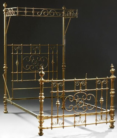 English Brass Half Tester Double Bed, early 20th c.
