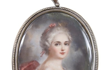 English School, "Portrait of a Lady," 19th c., watercolor and gouache, presented in a sterling