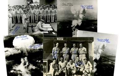 Enola Gay Crew (5) Signed Photos: Mushroom Cloud, Japanese Surrender, Crew Group Shot