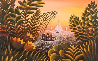 Eric Jean Louis (1957-2022) "Sailboats with Three Men in a Boat"