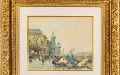 Eugène GALIEN-LALOUE (1854-1941) Marché aux fleurs, la Conciergerie à Paris