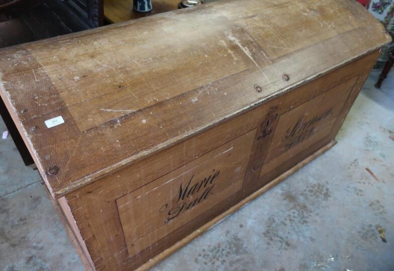 Extremely large Victorian dome top scumbled pine marriage chest...