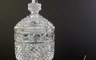 FINE CUT CRYSTAL GILT FOOTED COVERED VALET