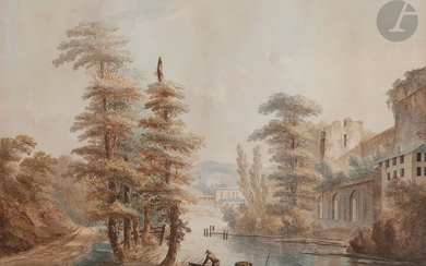 FORGET (actif à la fin du XVIIIe siècle) PaysagesDeux aquarellesSignées37 x 48 cm