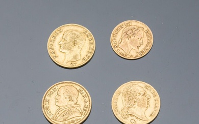 FRANCE 20 francs or, Napoléon Empereur, an 13. 20 francs or, Louis XVIII, 1818A. 10...