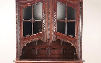FRENCH 19TH C CARVED WALNUT TWO PART CABINET