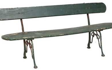 FRENCH CAST IRON & PAINTED WOOD GARDEN BENCH